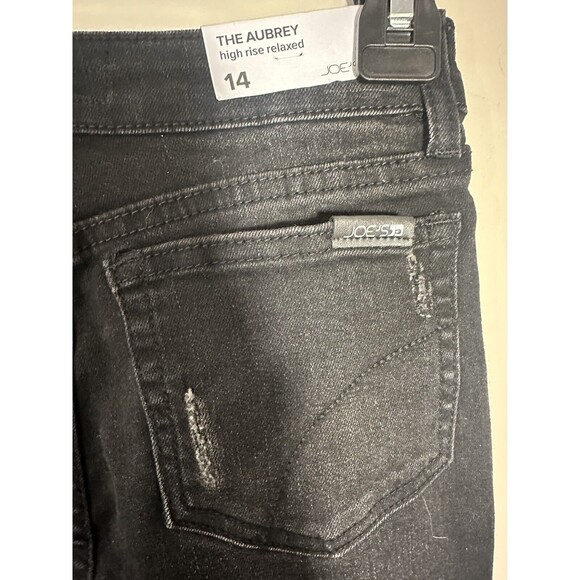 Joe's Kids' The Aubrey Relaxed Distressed High Waist Jeans Black Rip, Size 14 - Picture 3 of 5